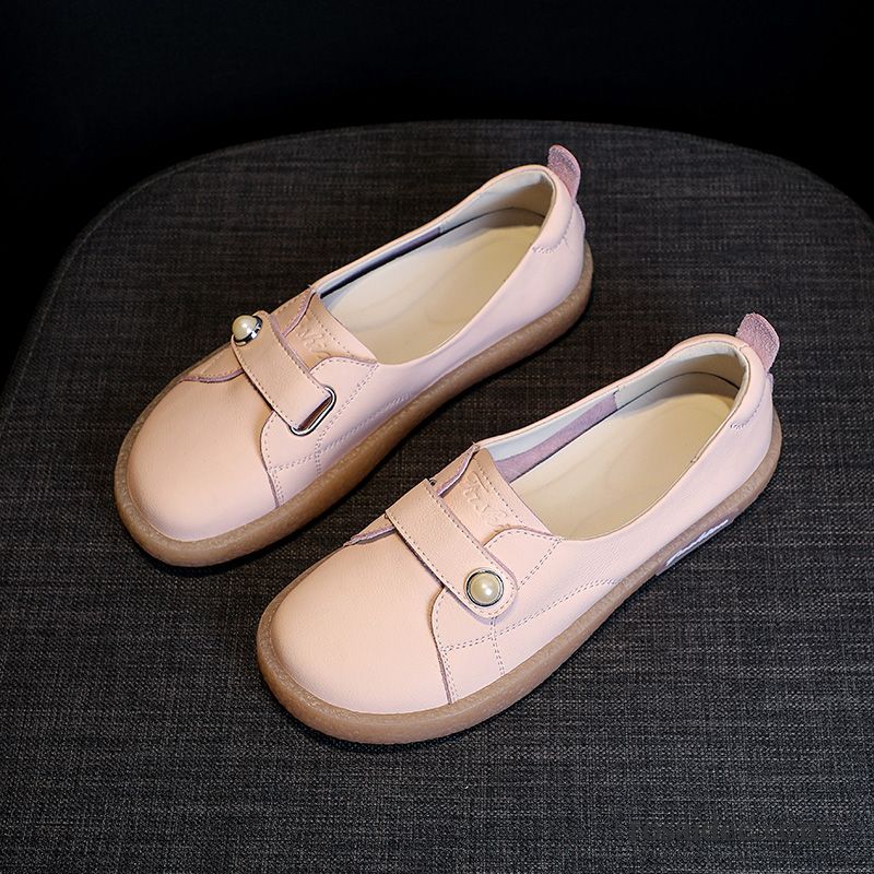 Halbschuhe Damen Echtleder Schnürschuhe Klettverschluss Oxford Sohle Weiche Sohle Allgleiches Rosa Weiß Hell