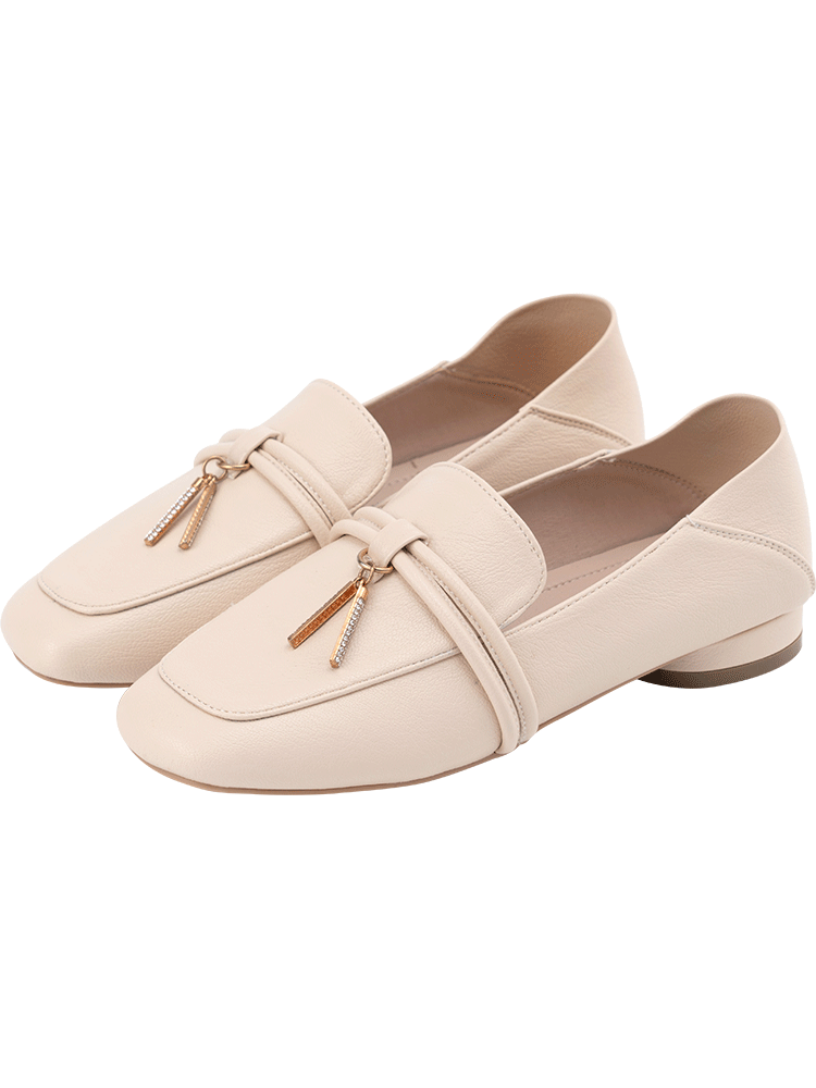 Halbschuhe Damen Neue Vierkantkopf Flache Herbst Schnürschuhe England Gold Beige