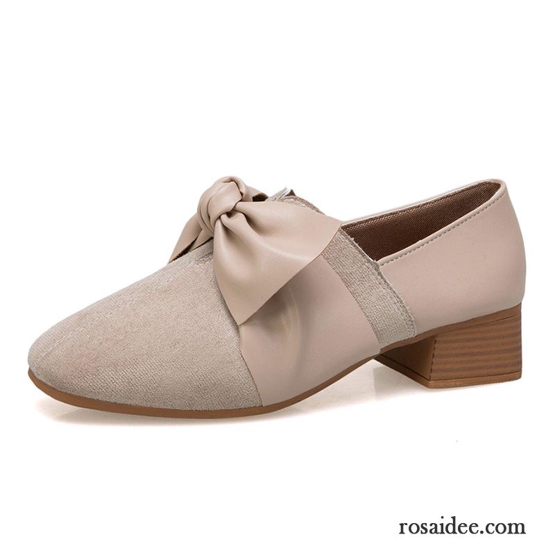 Halbschuhe Damen Retro Dick Allgleiches Vierkantkopf Herbst Neue Beige