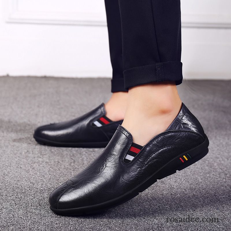 Halbschuhe Herren Casual Lederschue Weiche Sohle Echtleder Atmungsaktiv Trend Schwarz