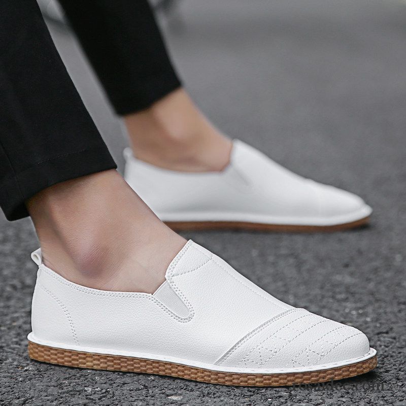 Halbschuhe Herren Faul Casual Trend Lederschue Allgleiches Feder Weiß