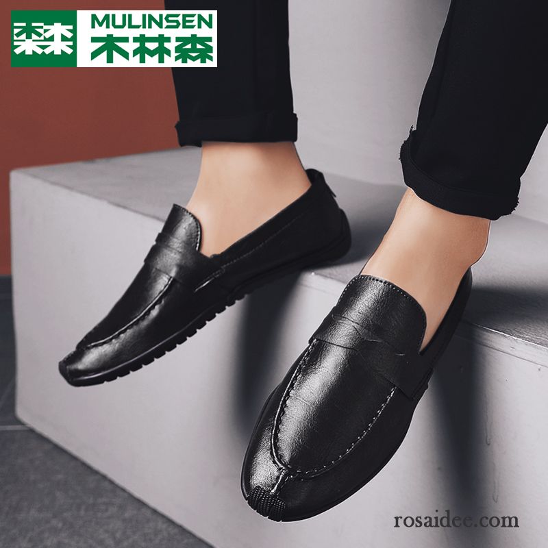 Halbschuhe Herren Feder Casual Lederschue Trend England Neue Schwarz