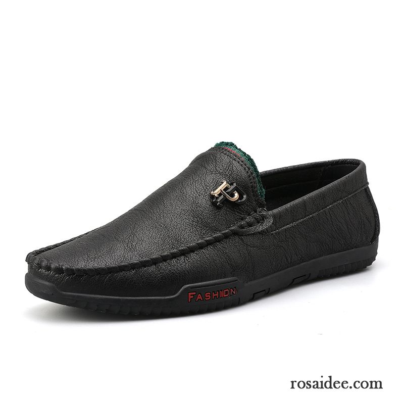 Halbschuhe Herren Lederschue Trend Slip-on Feder Sommer Faul Schwarz