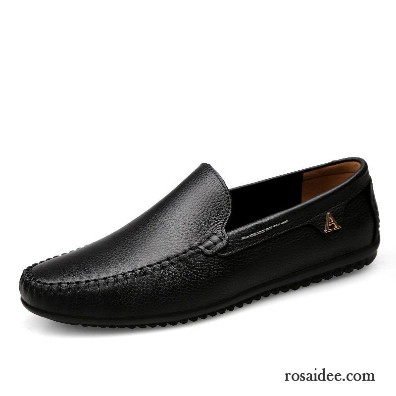 Halbschuhe Herren Weiche Sohle Faul Allgleiches Casual Slip-on Echtleder Schwarz