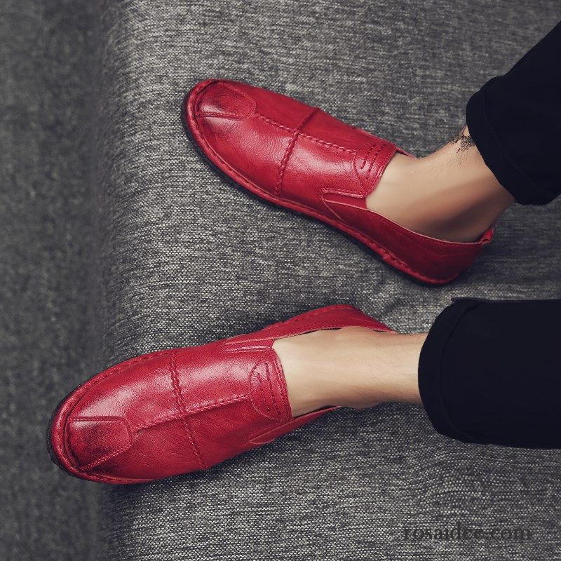 Halbschuhe Zum Schnüren England Lederschue Casual Trend Rot Geschäft Faul Jugend Herren Sommer Schuhe Günstig