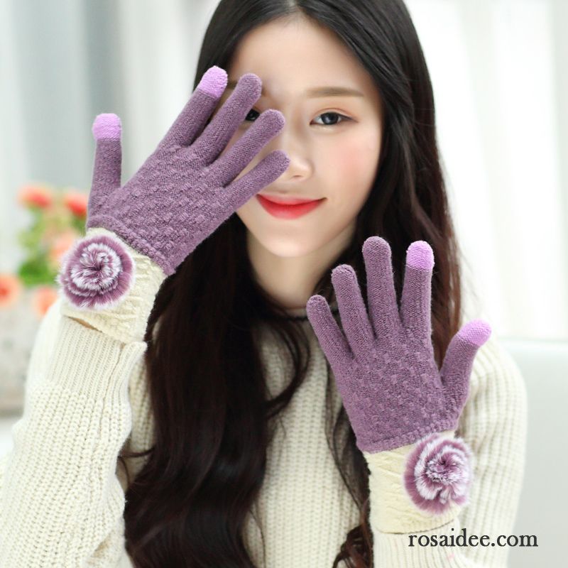 Handschuhe Damen Dicke Warm Halten Touchscreen Stricken Student Winter Purpur Lila