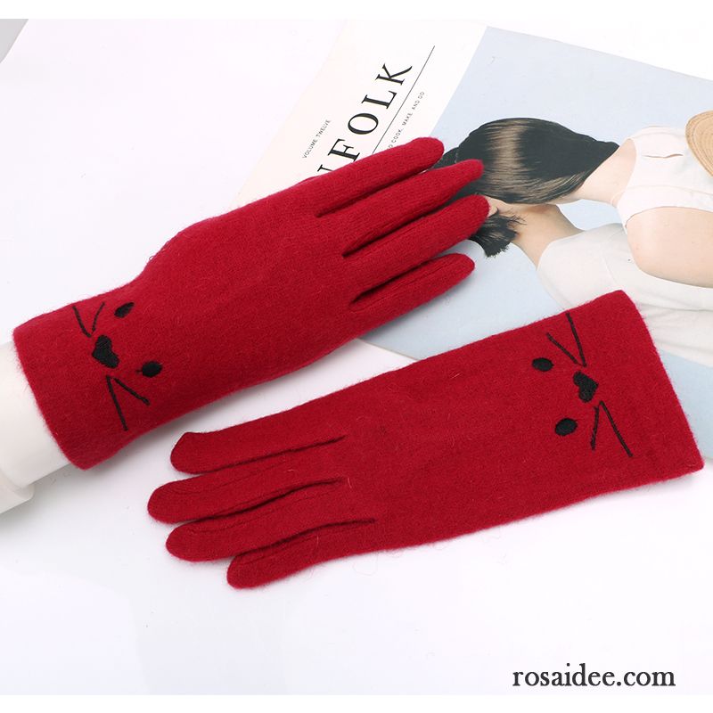 Handschuhe Damen Niedlich Touchscreen Dünne Fahrrad Fahren Winter Warm Halten Rot