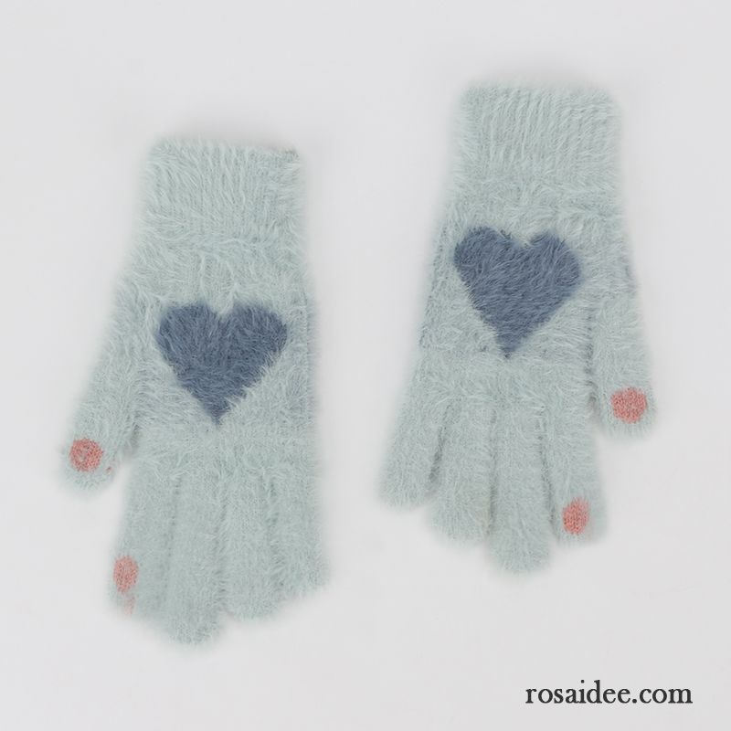 Handschuhe Damen Outdoor Fahren Warm Halten Kalte Winddicht Dicke Blau