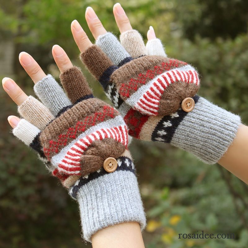 Handschuhe Damen Schafwolle Kaschmir Halber Finger Einfarbig Neu Dicke Grau