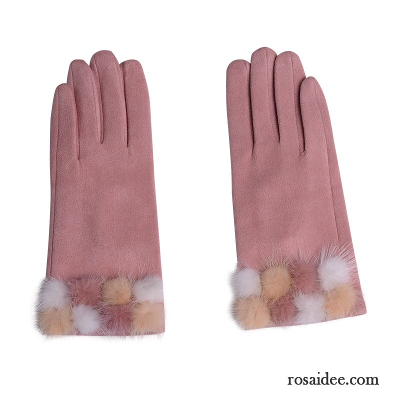 Handschuhe Damen Student Samt Kaschmir Warm Halten Touchscreen Reiten Rosa