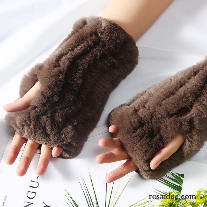 Handschuhe Damen Warm Halten Winter Halber Finger Stretch Mode Herbst Braun