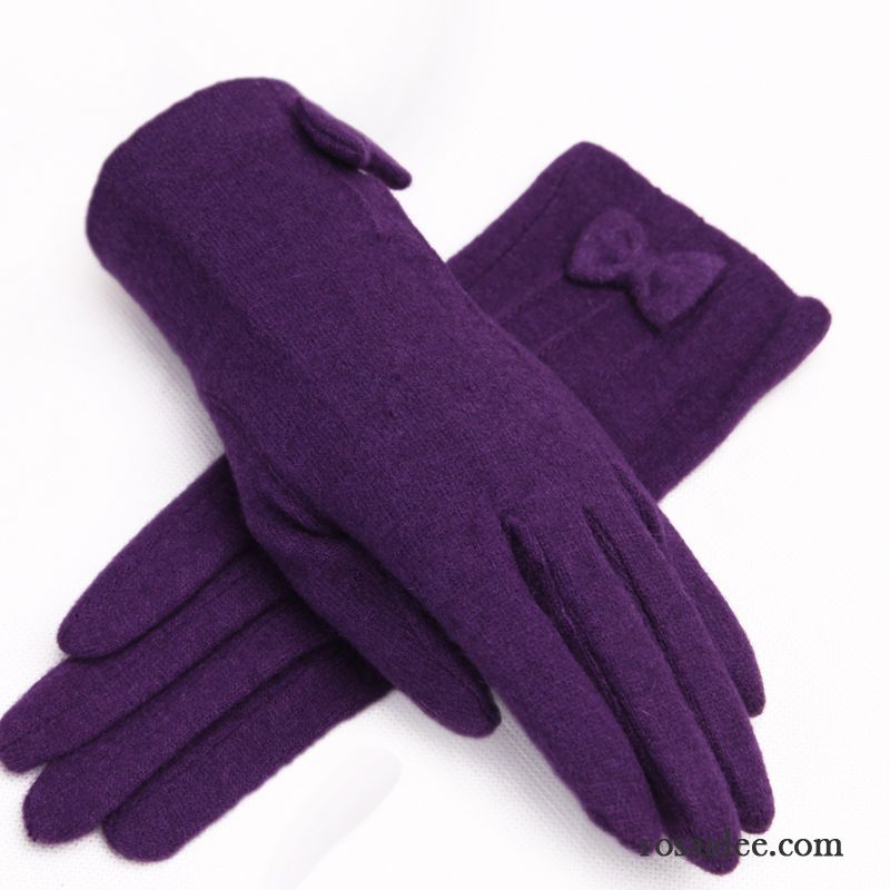 Handschuhe Damen Winter Herbst Student Dicke Samt Schafwolle Purpur Lila