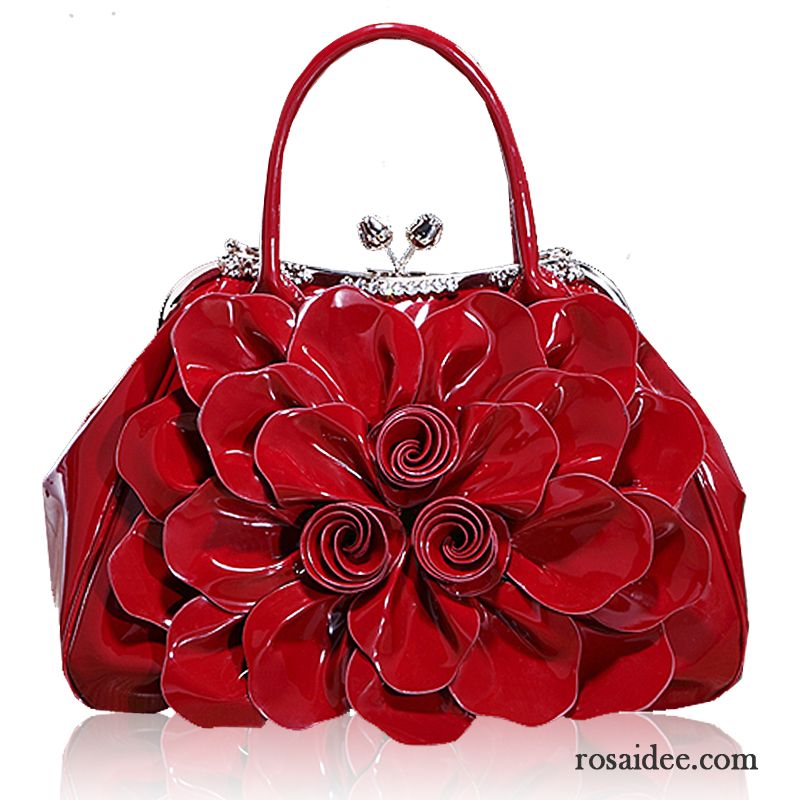 Handtaschen Damen Lackleder Das Neue Nachahmung Strass Blumen Rose Rot