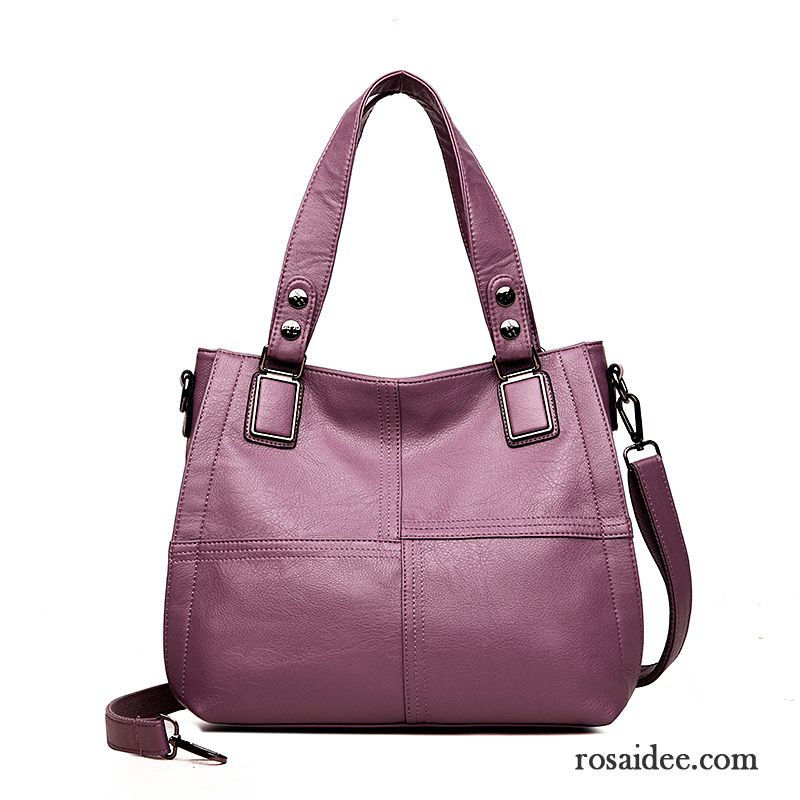 Handtaschen Damen Reine Farbe Das Neue Hohe Kapazität Weiche Haut Mode Messenger-tasche Purpur Lila