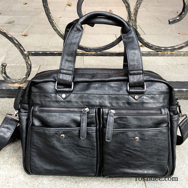 Handtaschen Herren Aktentasche Laptoptasche Geschäft Reise Echtleder Freizeit Schwarz