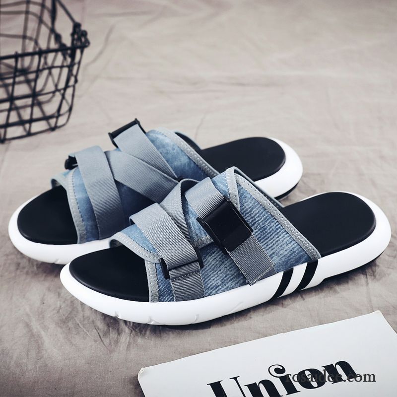 Hausschuhe Herren Neue Trend Mode Sandalen Weiche Sohle Sommer Sandfarben Blau