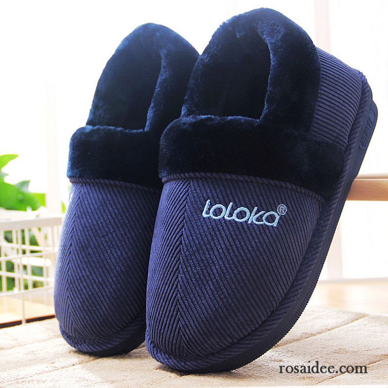 Hausschuhe Herren Thermische Winter Rutschsicher Baumwolle Schuhe Blau
