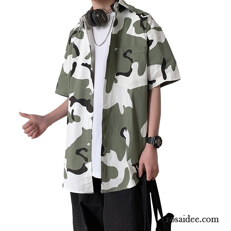 Hemden Herren Lose Trend Freizeit Sommer Überzieher Allgleiches Army Grün Camouflage