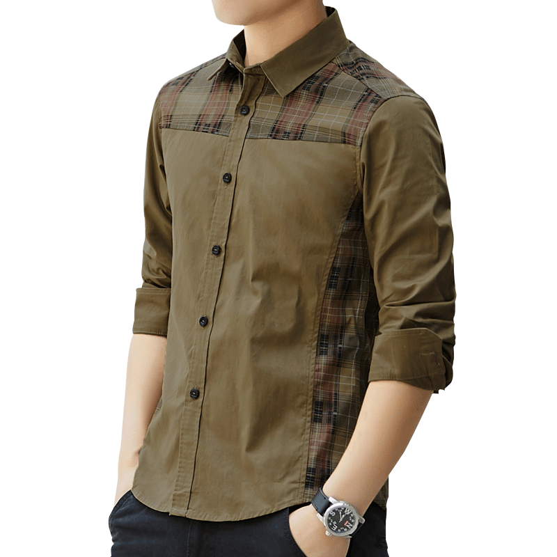 Hemden Herren Mantel Gitter Neu Freizeit Feder Schlank Khaki