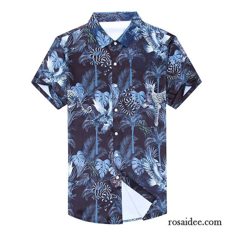 Hemden Herren Muster Trend Blume Drucken Sommer Mode Marineblau