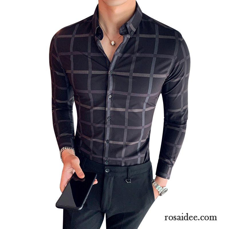 Hemden Herren Schlank Trend England Mantel Freizeit Farbe Schwarz