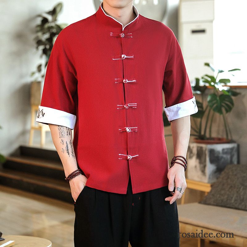 Hemden Herren Stulpe Lose Trend Sommer Groß Chinesischer Stil Rot