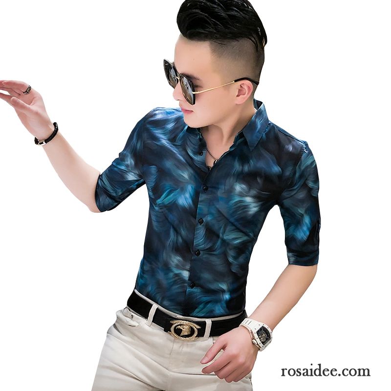 Hemden Herren Trend Blume Sommer Hülse Blau