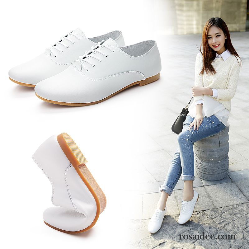 Herbst Schuhe Damen Feder Schnürung Flache Damen Oxford Allgleiches Schnürschuhe Weiß Lederschuhe Casual Sale