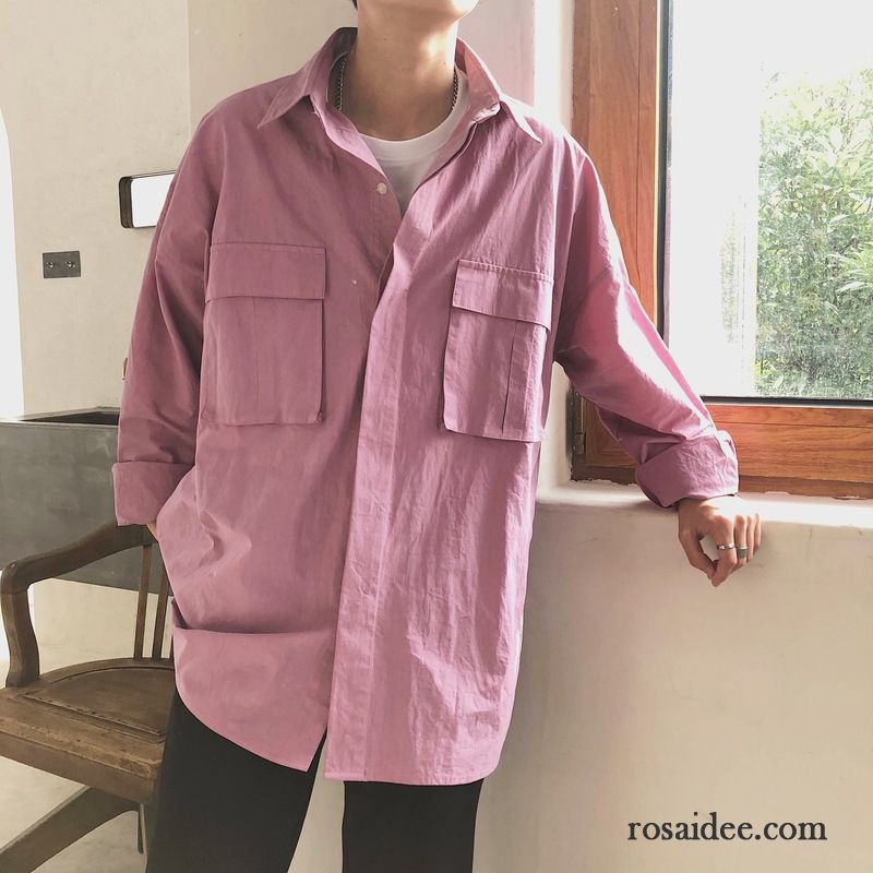 Herren Hemd Kaufen Hemden Lose Überzieher Einfach Allgleiches Lange Ärmel Trend Freizeit Rosa Retro Herren Werkzeugbau Billig