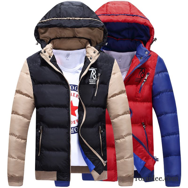 Herren Jacke Beige Winter Daunenjacke Stehkragen Überzieher Baumwollgepolsterte Herren Verdickung Schlank Baumwolle Günstig