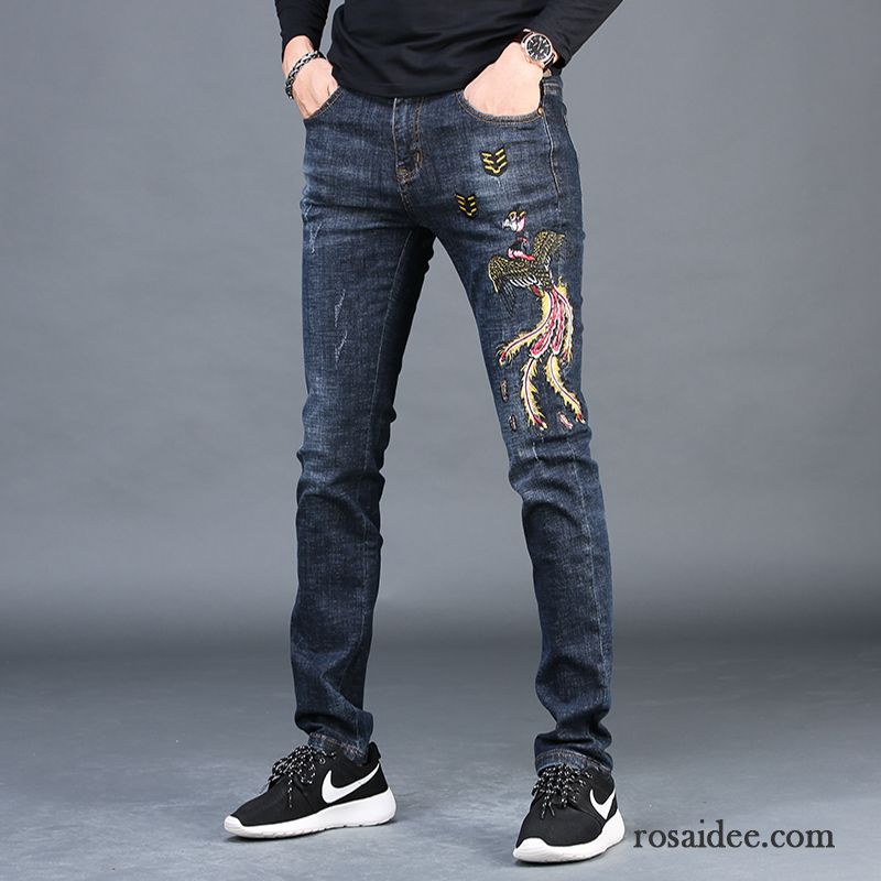 Herren Jeans Relaxed Fit Herren Stickerei Freizeit Drucken Schwarz Elastisch Schlank Persönlichkeit Schmales Bein Herbst Jeans Blau Trend Hose Winter Verkaufen