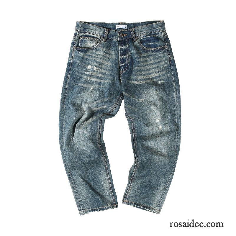 Herren Jeans Sale Trend Blau Herren Herbst Gerade Waschen Lose Löcher Freizeit Lange Jeans Hose Günstig