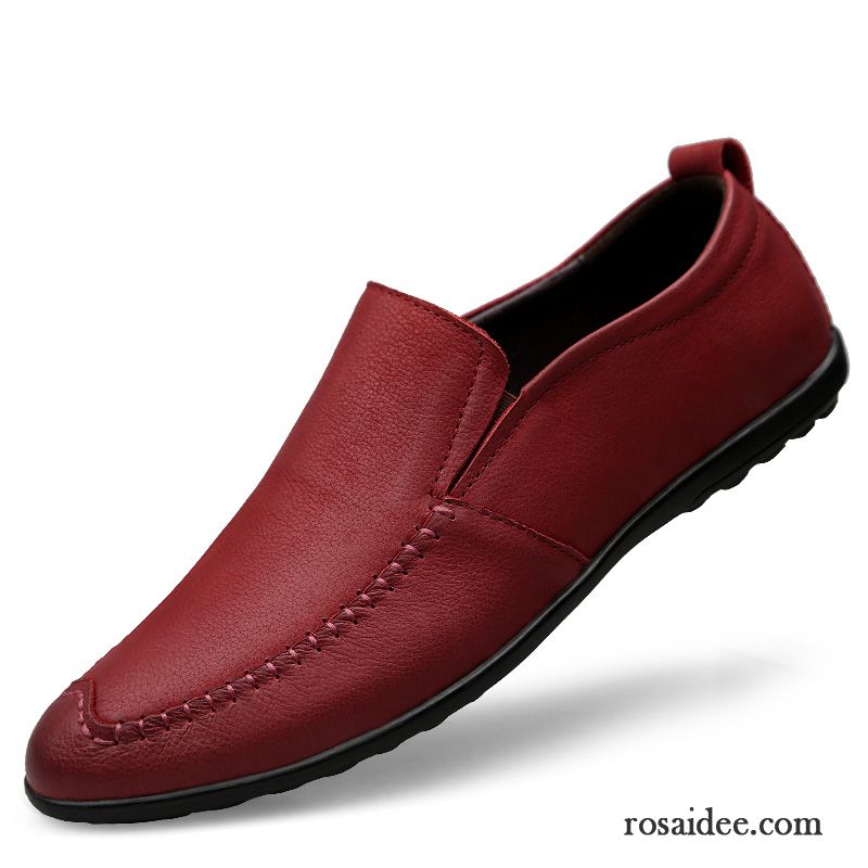 Herren Schnürschuhe Braun Echtleder Herren Atmungsaktiv Lederschue Rot Schuhe Allgleiches England Casual Herbst Trend Verkaufen