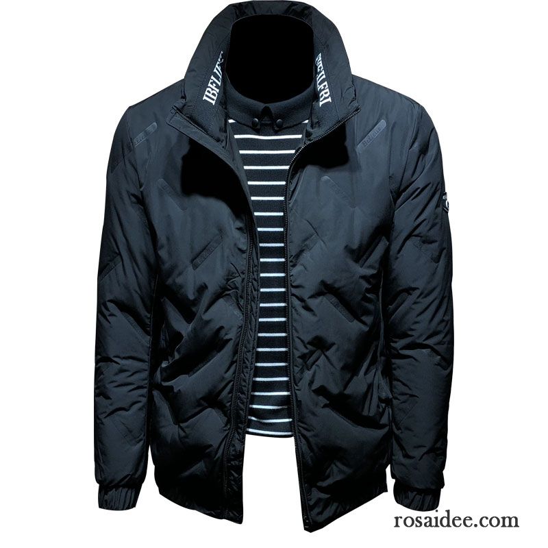 Herren Winterjacke Echtfell Überzieher Herren Winter Stehkragen Schlank Schwarz Kleider Trend Daunenjacke Licht Kurzer Absatz