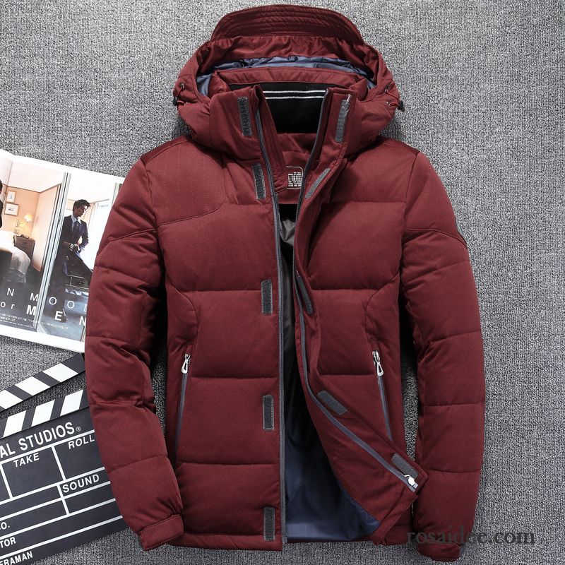 Herren Winterjacke Herren Winterkleidung Daunenjacke Rote Verdickung Langer Abschnitt Lose Warme Überzieher Rabatt