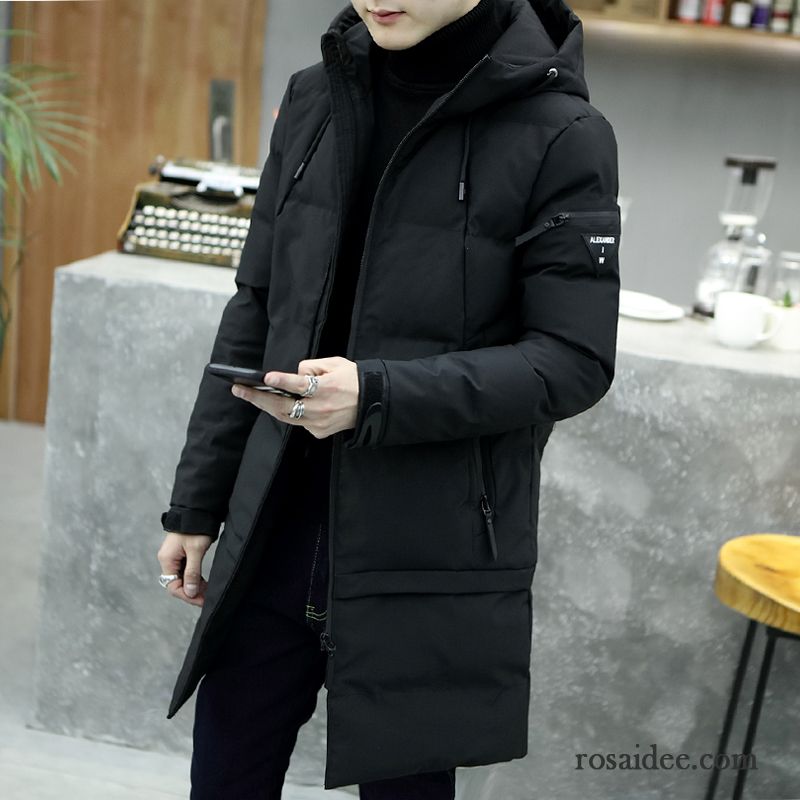 Herren Winterjacke Schwarz Herren Schlank Verdickung Neu Baumwollgepolsterte Schwarz Trend Winter Baumwolle Langer Abschnitt Überzieher Kaufen