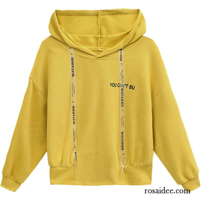 Hoodie Damen Hoodies Dünn Lose Mit Kapuze Kurzer Absatz Herbst Gelb