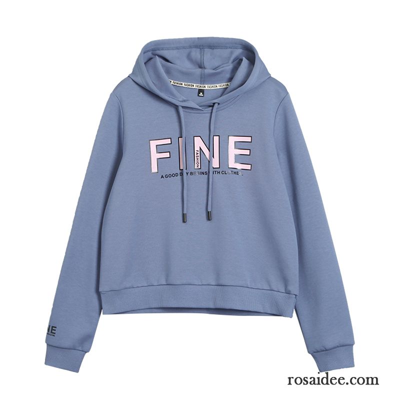 Hoodie Damen Lose Trend Drucken Feder Mantel Kurzer Absatz Blau