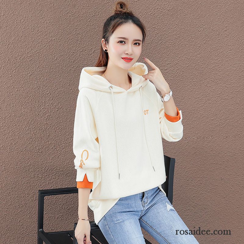 Hoodie Damen Trend Neu Mit Kapuze Überzieher Allgleiches Mantel Weiß Beige