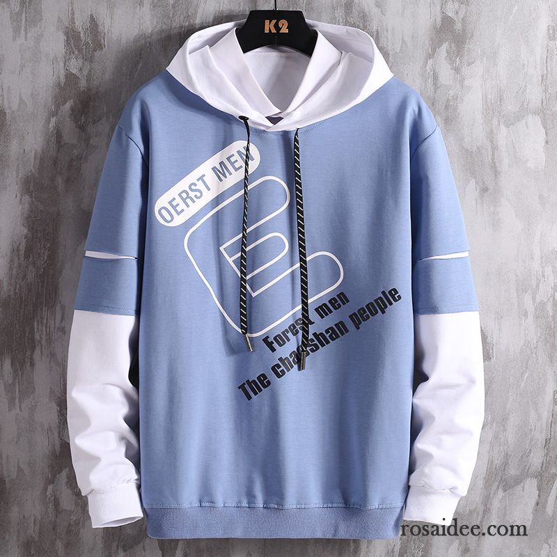 Hoodie Herren Baumwolle Drucken Hoodies Groß Mit Kapuze Mantel Blau