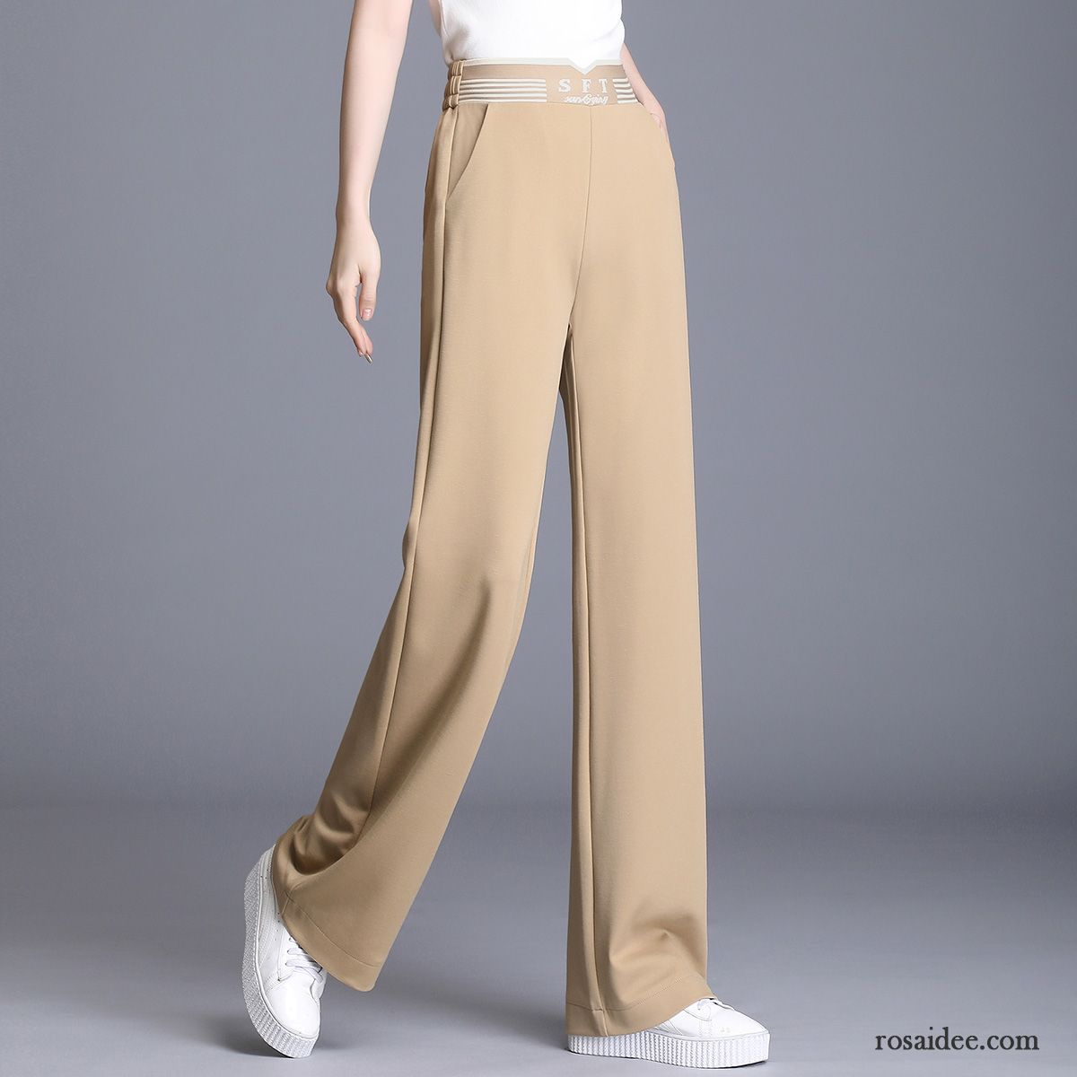Hosen Damen Gerade Freizeit Hohe Taille Anzüge Neu Lose Khaki