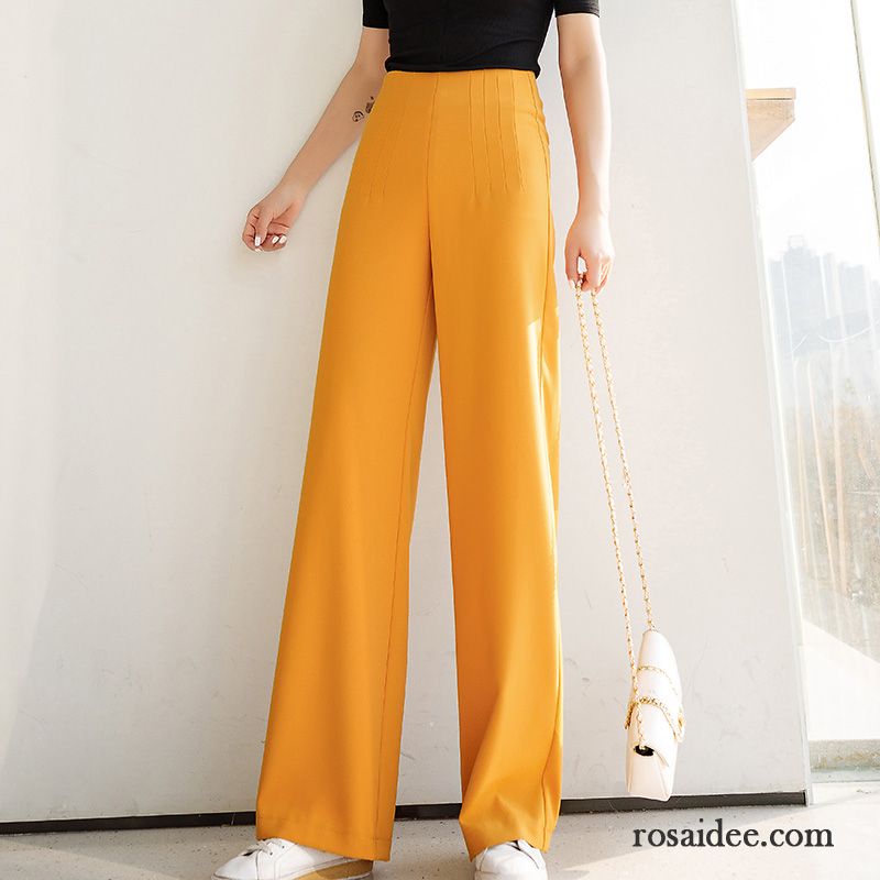Hosen Damen Hohe Taille Anzüge Reißverschluss Mode Weites Bein Gerade Gelb