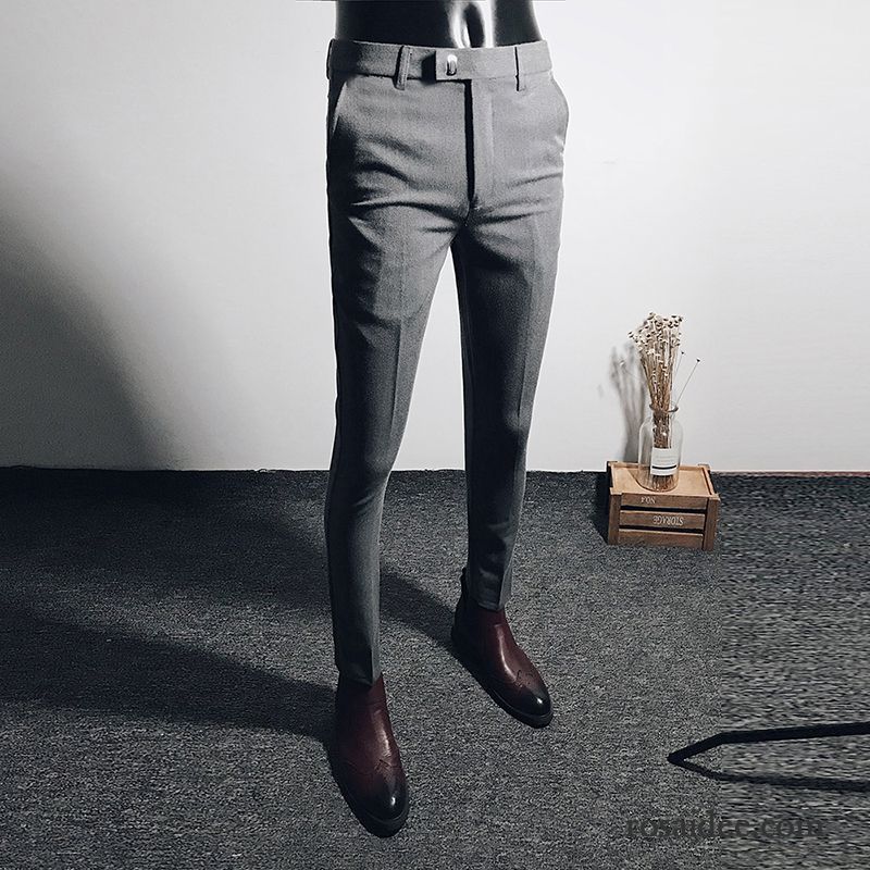 Hosen Herren Dünn Trend Schlank Anzüg England Freizeit Schwarz Grau