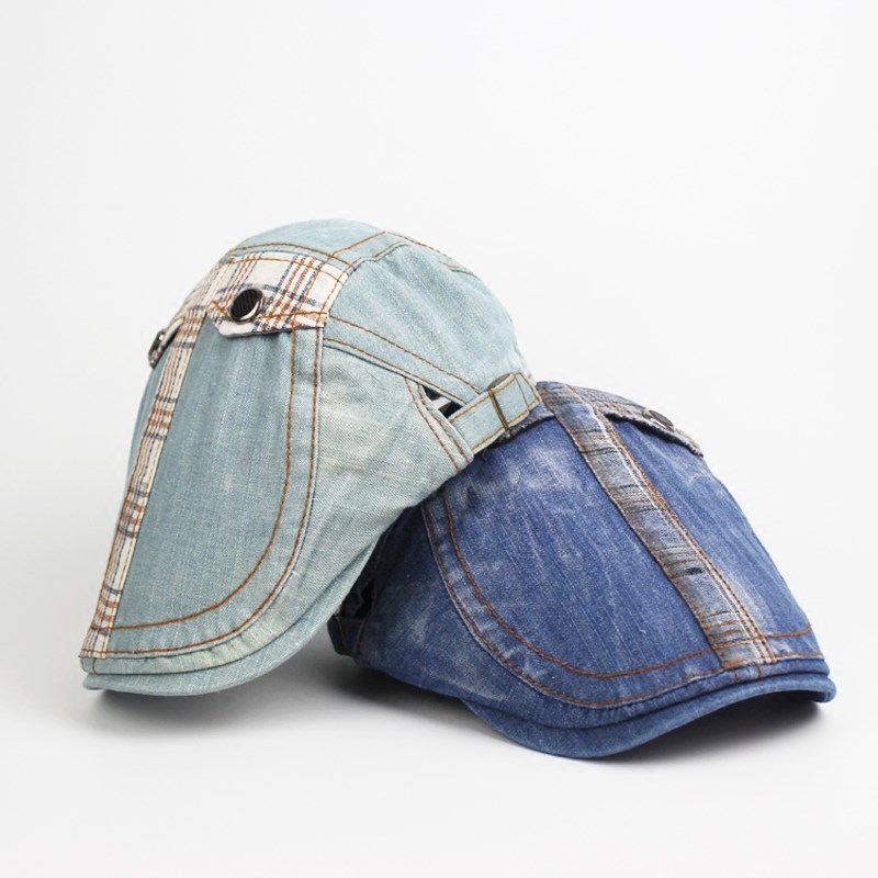 Hüte / Caps Herren Kappe Vintage Jugend Kariertes Denim Stoff Hellblau