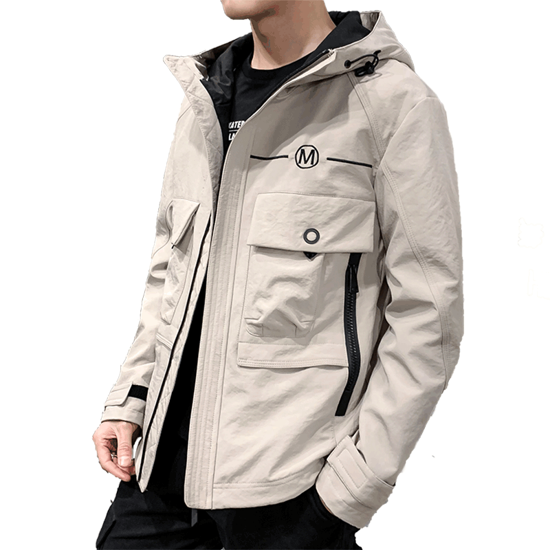 Jacken Herren Trend Lose Werkzeugbau Freizeit Mantel Mit Kapuze Khaki