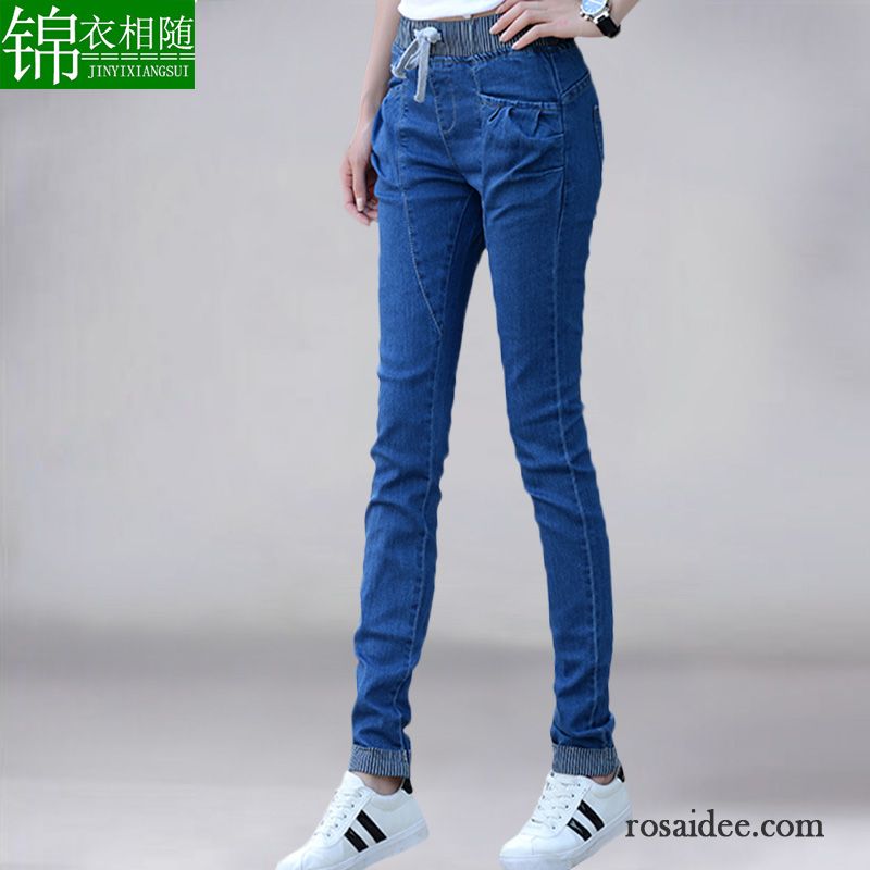 Jeans Bermuda Damen Feder Bleistift Hose Schlank Mädchen Middle Waisted Elastisch Schmales Bein Schüler Herbst