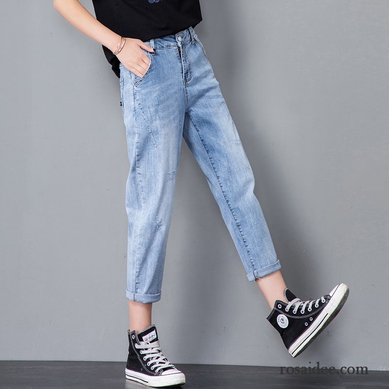 Jeans Damen Freizeit Hohe Taille Sommer Lose Harlan Dünn Blau