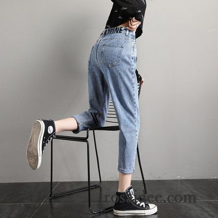 Jeans Damen Gerade Lose Allgleiches Harlan Dünn Neu Blau