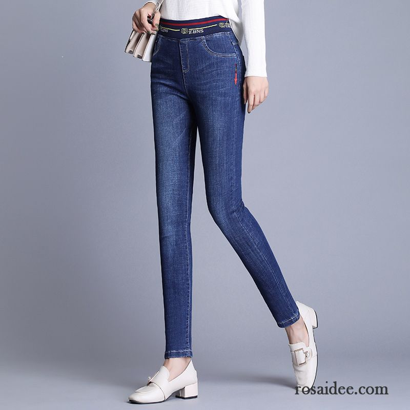 Jeans Damen Herbst Hose Elastisch Schlank Dünn Bleistift Hose Dunkelblau