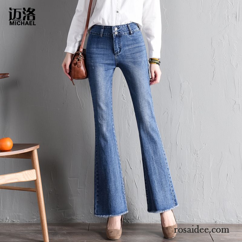 Jeans Damen Hohe Taille Hose Dünn Ausgestellte Jeans Neu Trend Hellblau